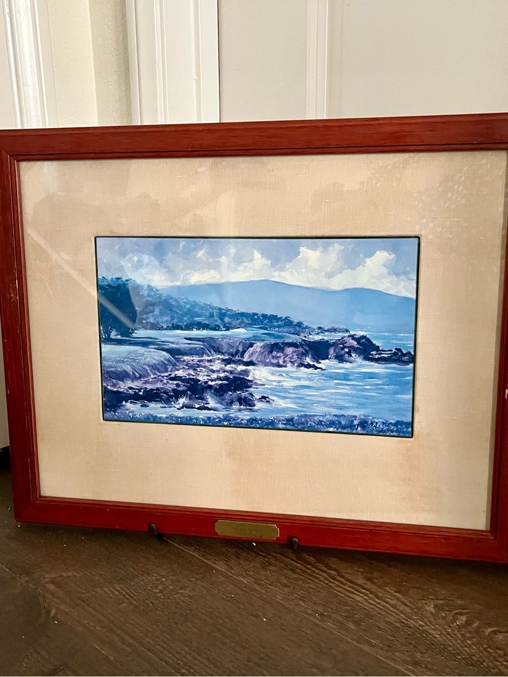 Framed Costal Landscape Print Pebble Beach California In Wood Frame 15/20 Inches